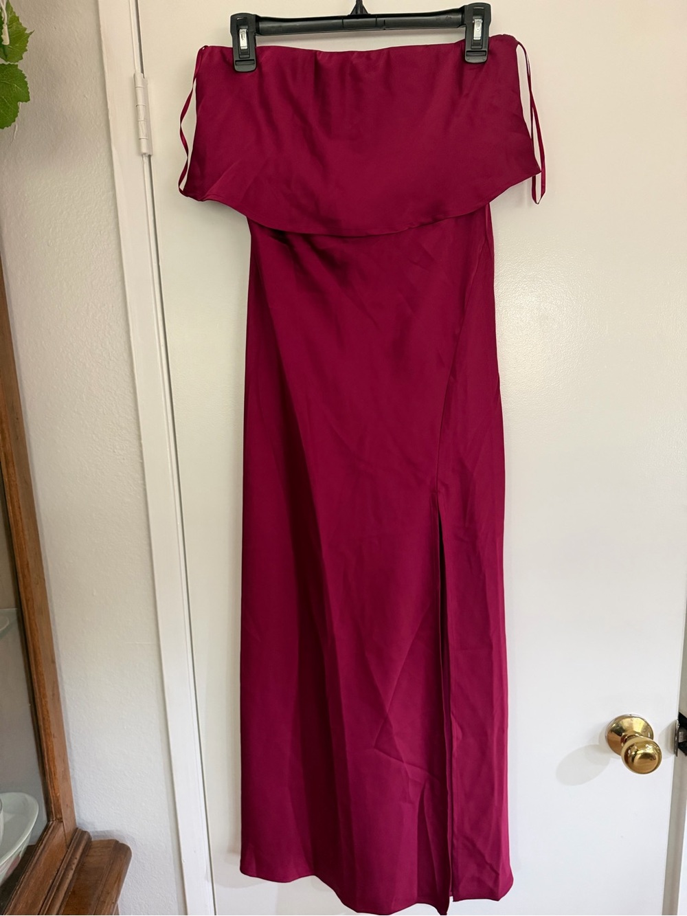 Petal & Pup Strapless Wine Red Midi Dress with Front Slit - Picture 2 of 7